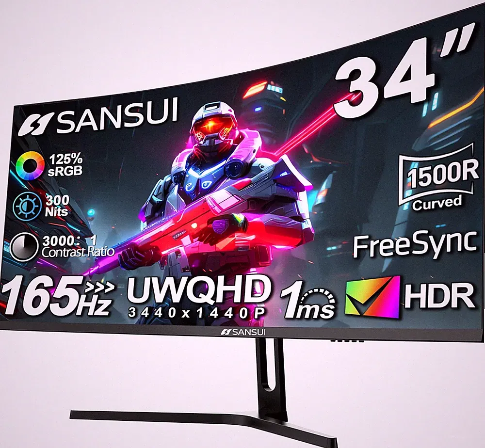 34-Inch Curved Gaming Monitor UWQHD 3440 x 1440 Up to 165Hz Curved 1500R - PI...