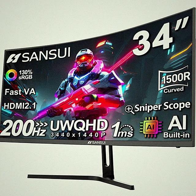 34-Inch Curved Gaming Monitor UWQHD 3440 x 1440P Up to 200Hz 165Hz Curved 150...