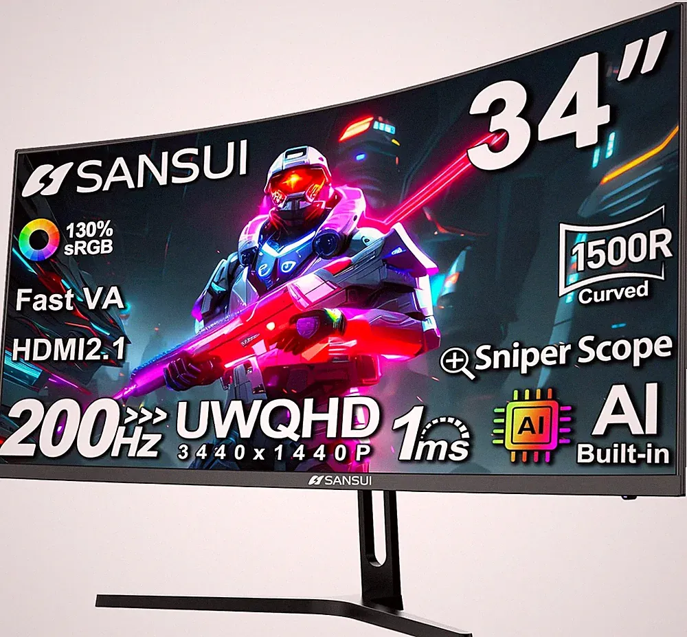 34-Inch Curved Gaming Monitor UWQHD 3440 X 1440P up to 200Hz 165Hz Curved 1500R