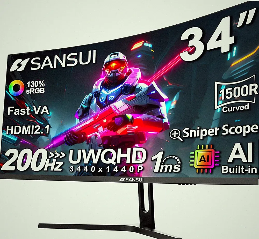 34-Inch Curved Gaming Monitor UWQHD 3440 X 1440P up to 200Hz 165Hz Curved 1500R