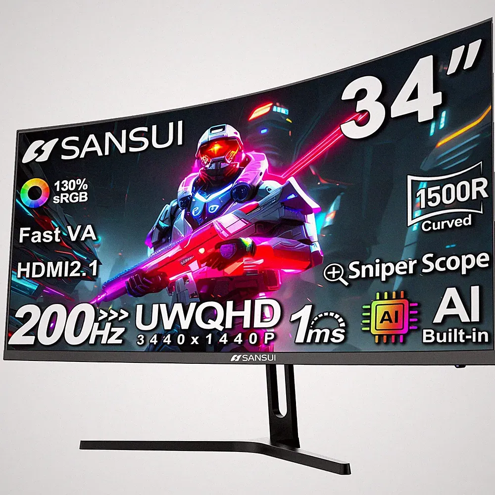 34-Inch Curved Gaming Monitor UWQHD 3440 x 1440P Up to 200Hz Curved 1500R - P...