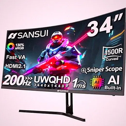 34-Inch Curved Gaming Monitor UWQHD 3440 x 1440P Up to 200Hz Curved 34 Inch