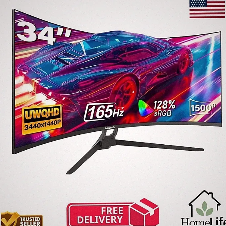 34-Inch Curved Gaming Monitor – WQHD 3440×1440, 165Hz, 1500R UltraWide IPS Dsply