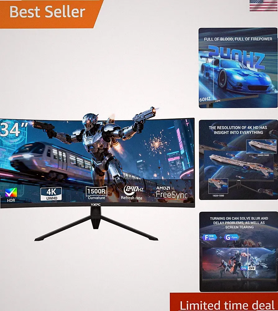 34 inch Curved Gaming Ultrawide Monitor 240hz 3440x1440,1msMPRT, 21:9,4000:1,...