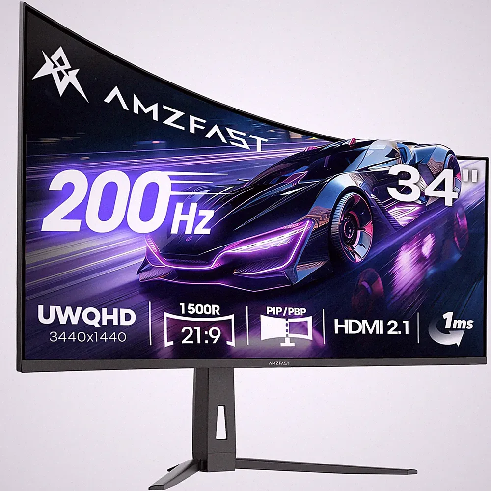 34 Inch Curved Monitor 200Hz UWQHD (3440x1440) Gaming Monitor, 1ms G-SYNC Com...