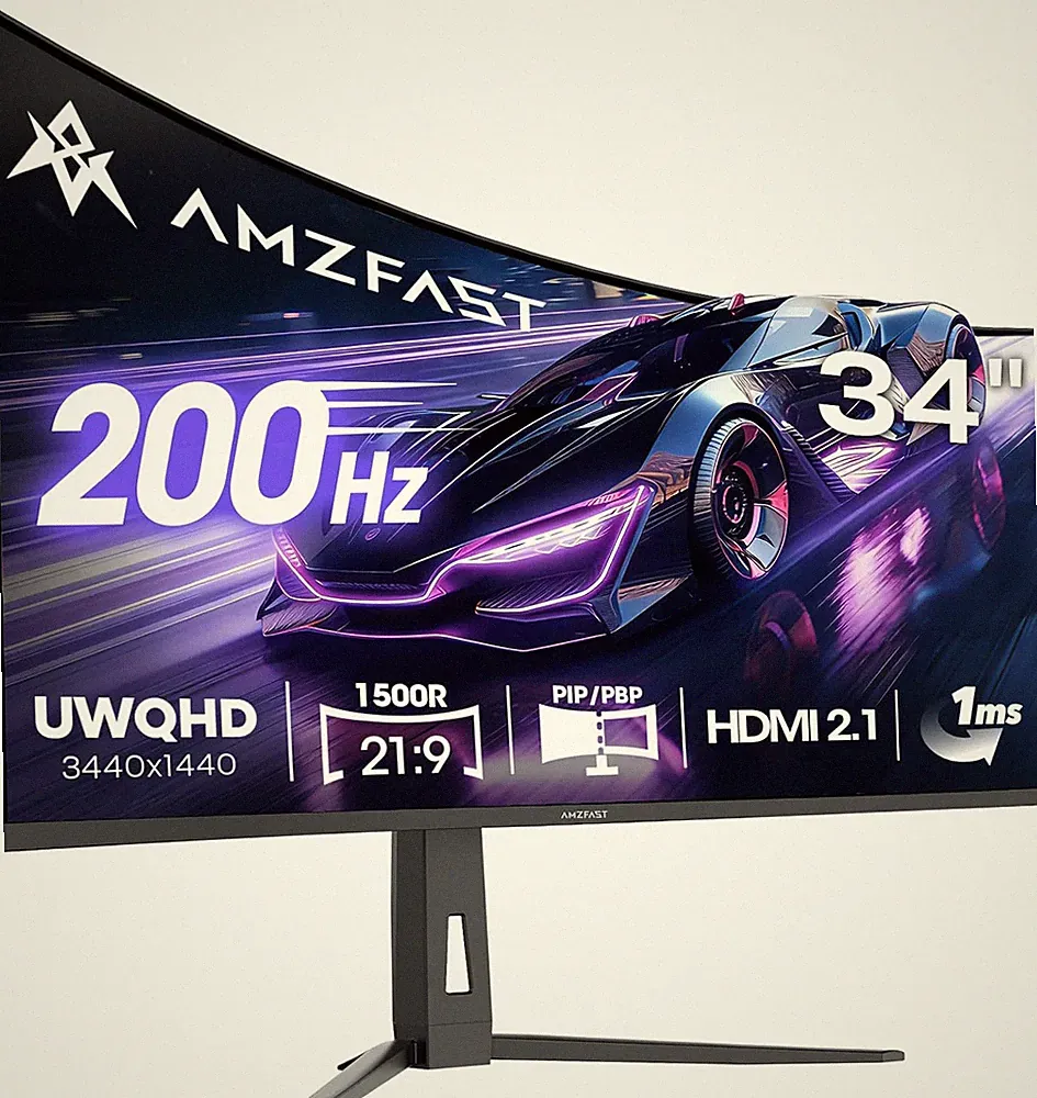 34 Inch Curved Monitor 200Hz UWQHD (3440X1440) Gaming Monitor, 1Ms G-SYNC Compat