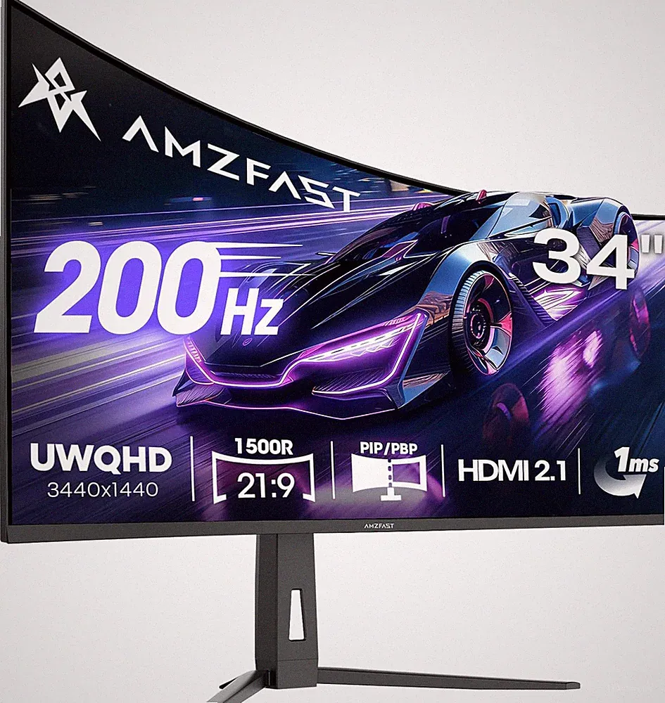 34 Inch Curved Monitor 200Hz UWQHD (3440X1440) Gaming Monitor, 1Ms G-SYNC Compat