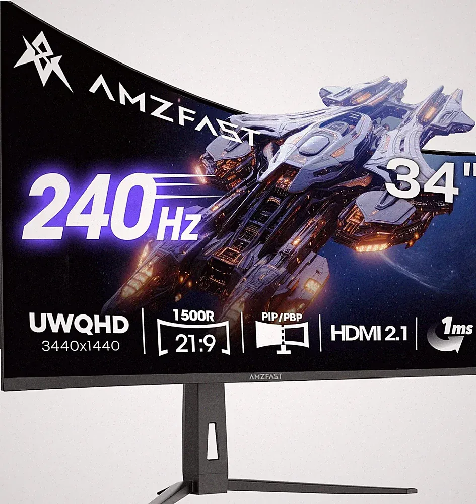 34 Inch Curved Monitor 240Hz UWQHD (3440X1440) Gaming Monitor, 1Ms G-SYNC Compat