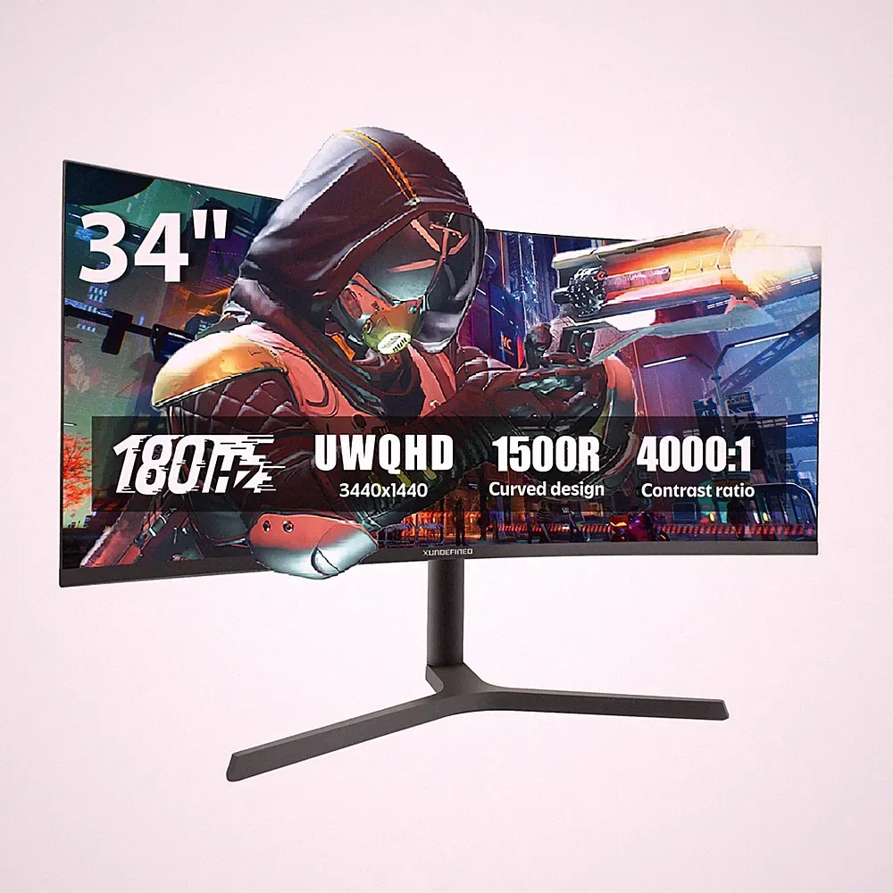 34 Inch Curved Monitor with Speaker, 180Hz UWQHD 3440x1440 Ultrawide Curved G...