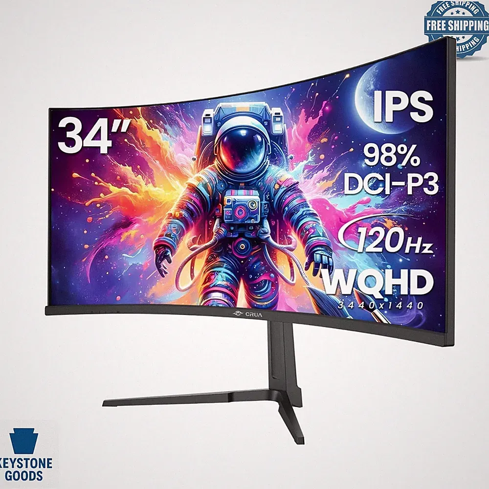 34-inch Curved QHD UltraWide Gaming Monitor with 120Hz, IPS, FreeSync, and Wa...