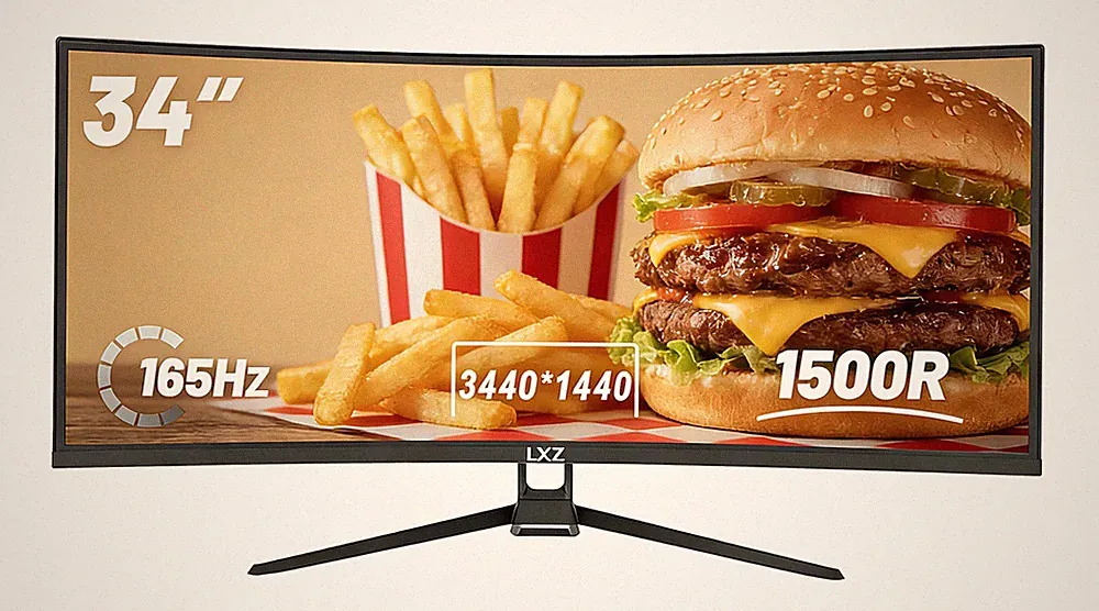 34 Inch Gaming Monitor 1500R, 3440 * 1440p 165hz Frameless Display 100% sRGB, Wi