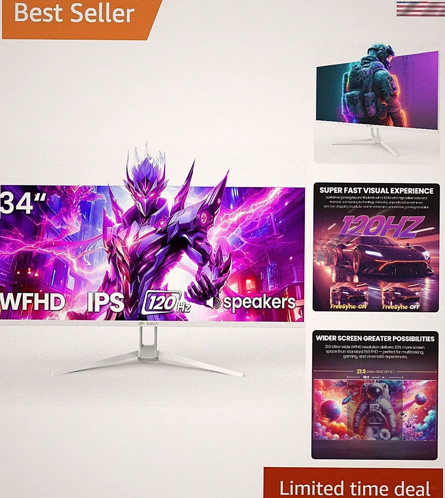 34-Inch IPS Ultrawide Monitor - 2560x1080 Resolution & Flicker-Free Technology
