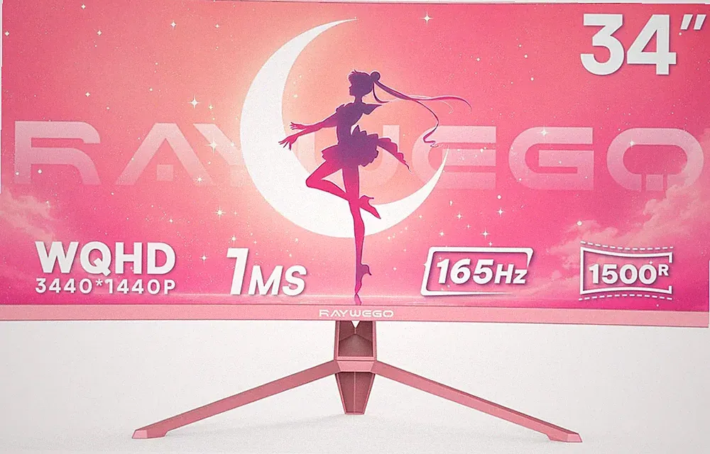 34 Inch Pink Curved Ultrawide Gaming Monitor, UWQHD 165Hz, 1500R