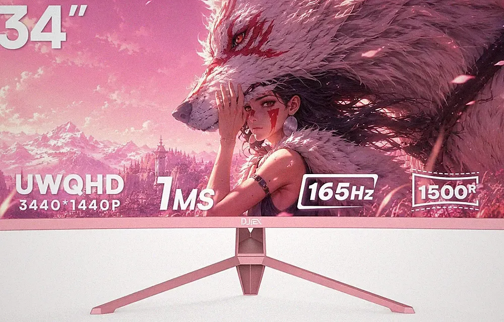 34 Inch Pink Ultrawide Curved Gaming Monitor 165Hz, 3440X1440 WQHD