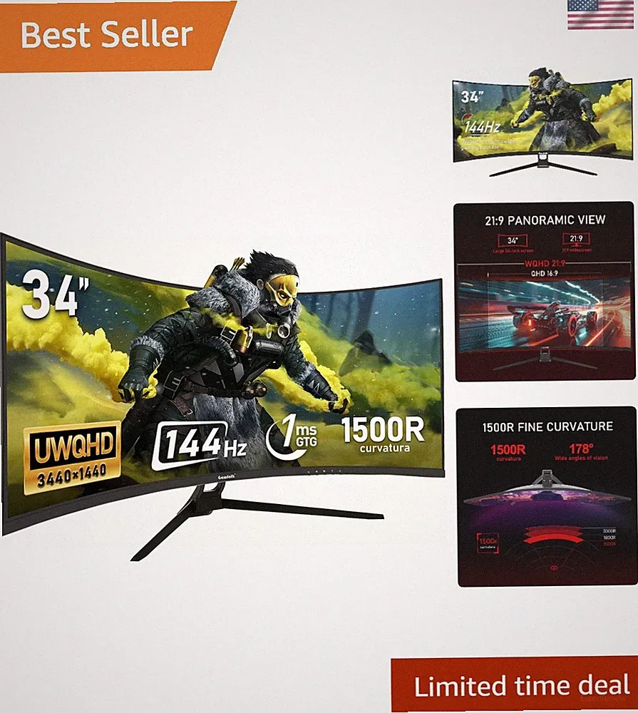 34 Inch Ultrawide Curved 144Hz Gaming Monitor 21:9 UWQHD PC Screen