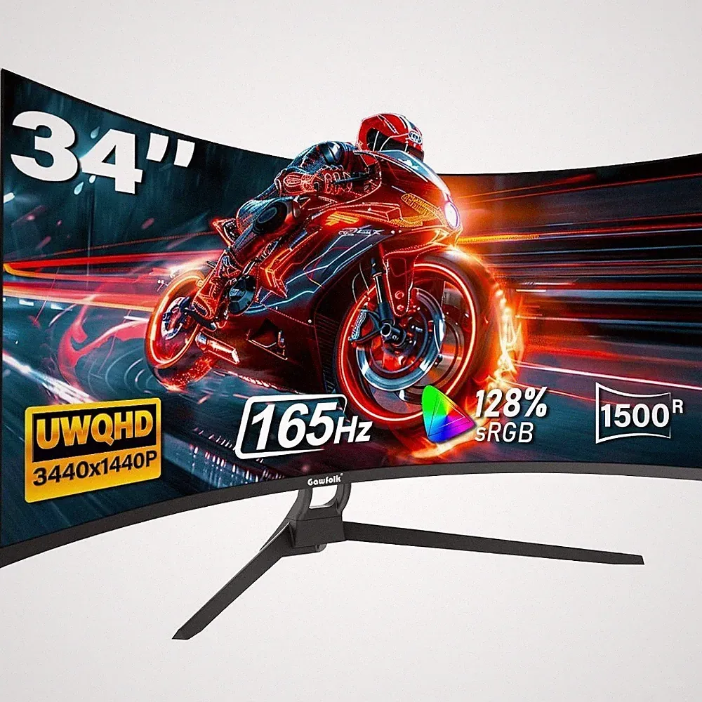 34 Inch Ultrawide Curved Gaming Monitor 1500R PC Screen 165Hz UWQHD 4K Curved