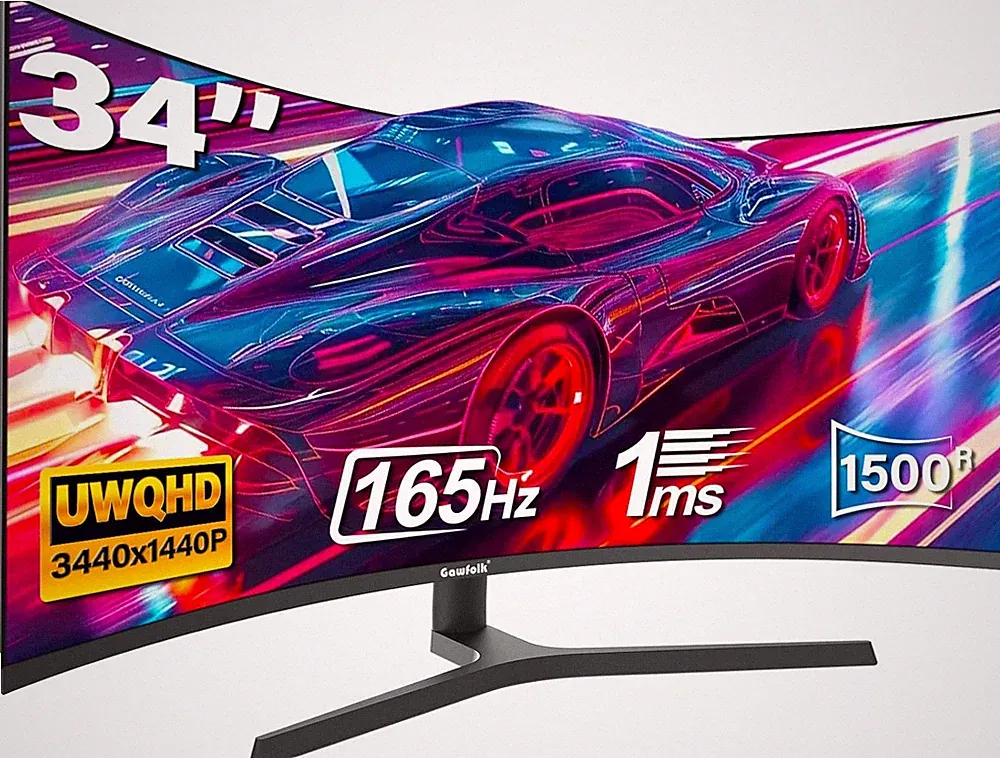 34 Inch Ultrawide Curved Gaming Monitor, 1500R PC Screen UWQHD 3440X1440, 165Hz