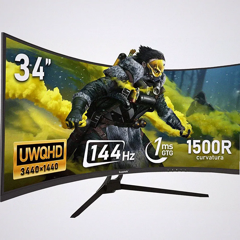 34 Inch Ultrawide Curved Gaming Monitor 3440x1440 144Hz 1500R Black Gawfolk Sync