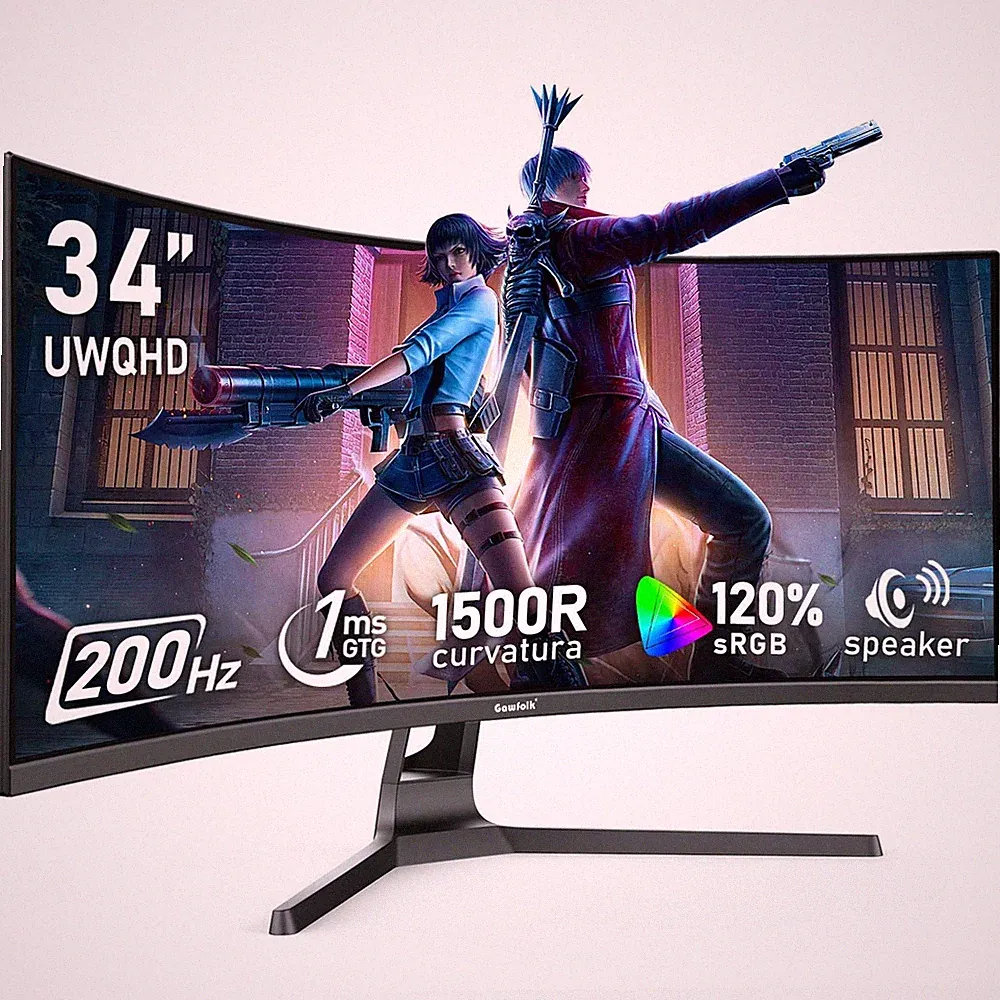 34 Inch Ultrawide Curved Gaming Monitor 3440x1440 200Hz Black GFTY989 Gawfolk