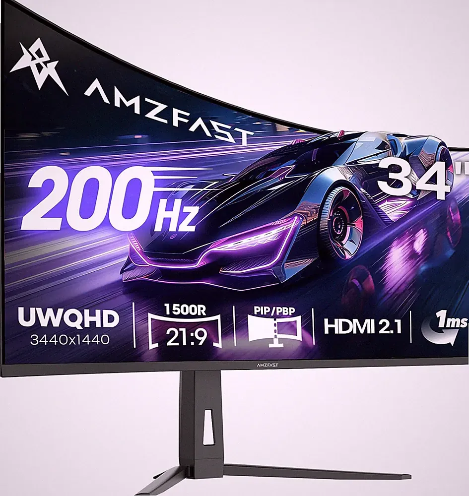 34 Inch Ultrawide Curved Monitor 200Hz UWQHD 3440X1440 Gaming Monitor, 1Ms G-SYN