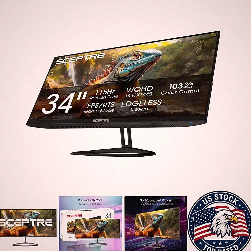 34-Inch Ultrawide Monitor - Stunning 3440x1440, Built-in Audio, Eye-Friendly