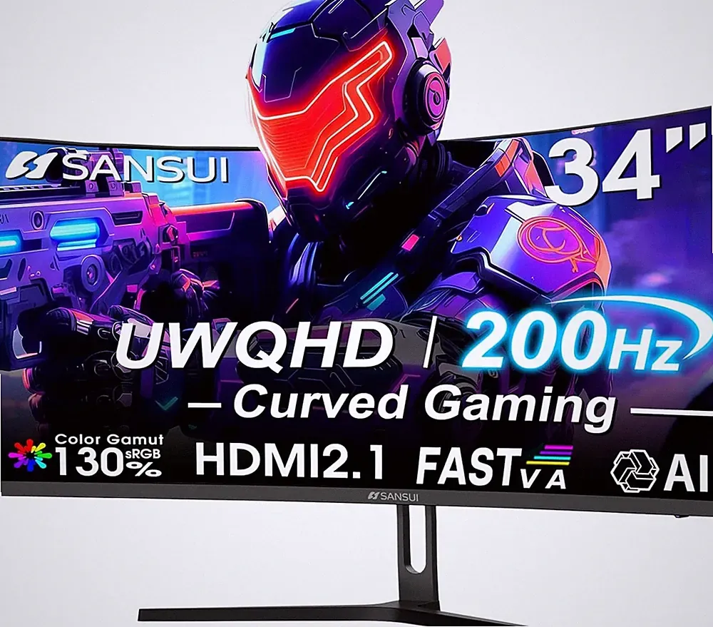 34 Inch UWQHD 200HZ Curved Gaming Monitor, Fastva 3440X1440P Ultrawide 1500R Cur