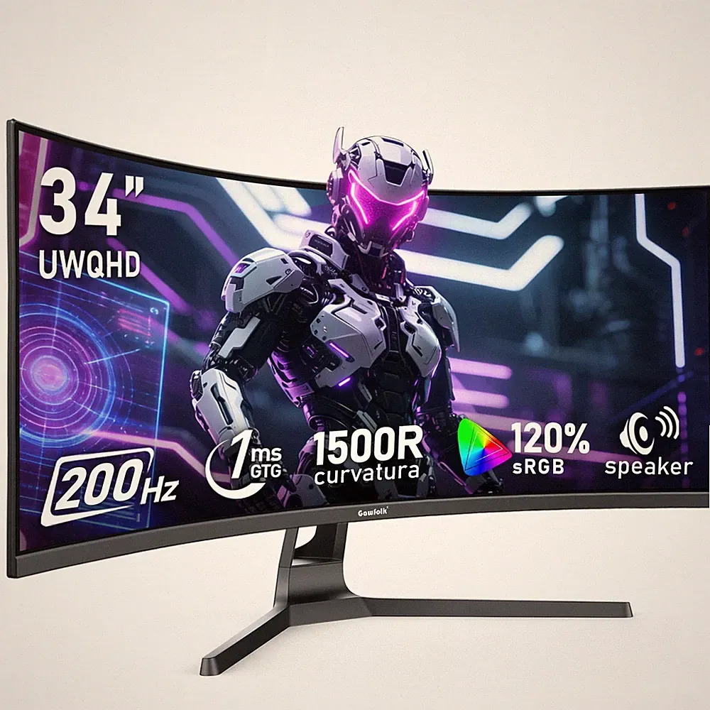 34 Inch UWQHD Curved Gaming Monitor 3440x1440 200Hz Black GFTY989 Gawfolk 1500R