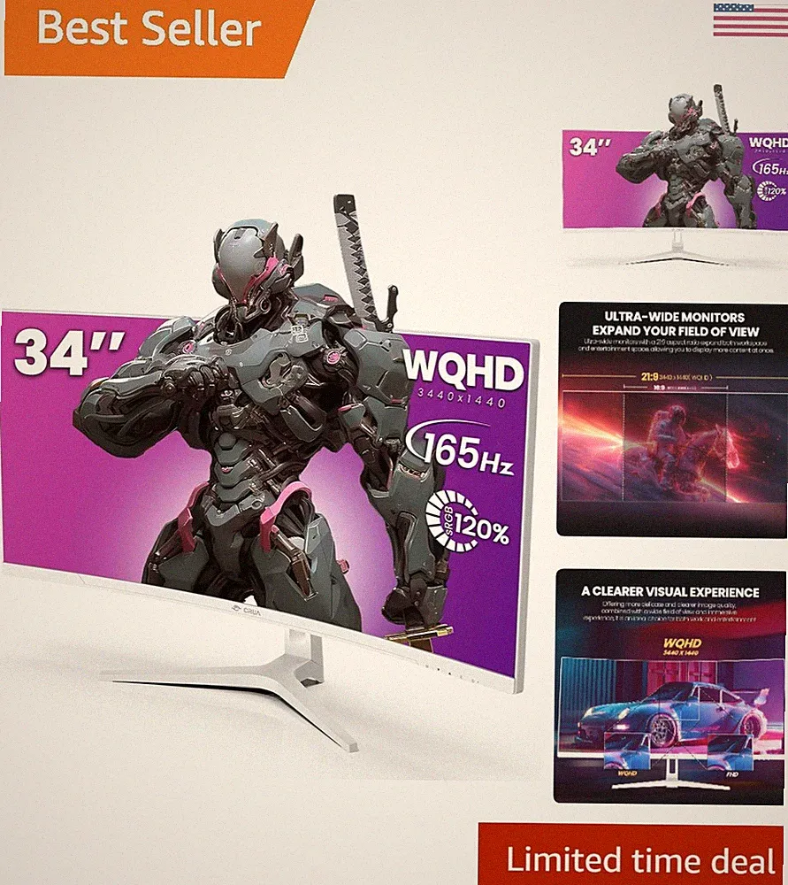 34-Inch White Curved Gaming Monitor - 1500R, 120% sRGB, Freesync Technology