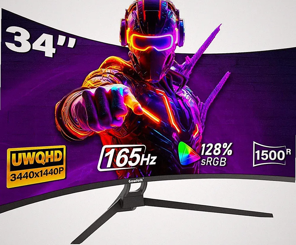 34" Ultrawide Curved Gaming Monitor - 165Hz UWQHD, Freesync, Wallmount Ready