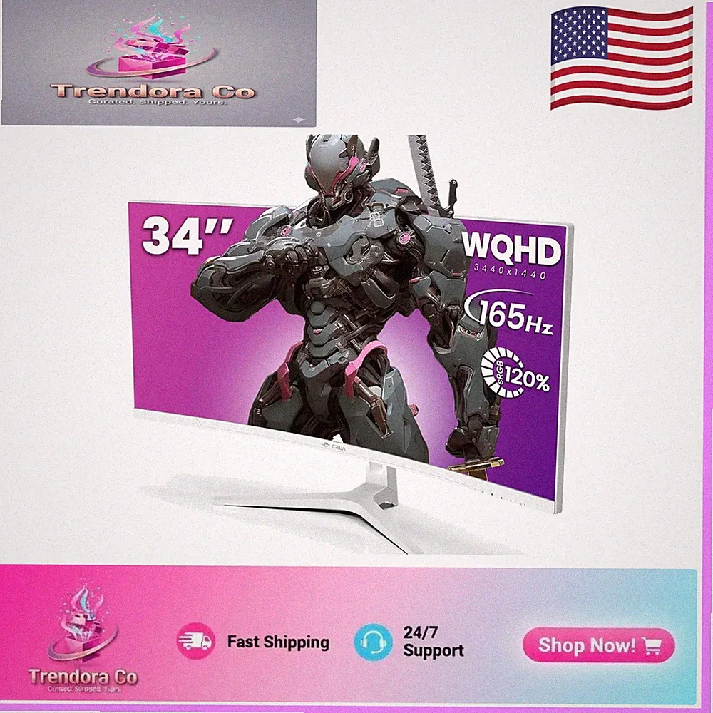 34" White Curved Gaming Monitor - WQHD, FreeSync, Adjustable Tilt & Wall Mount