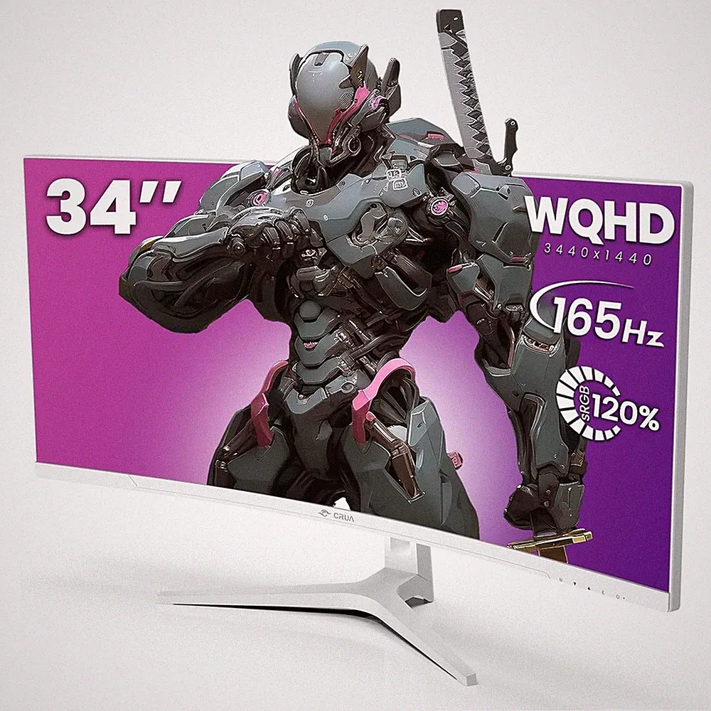 34'' White Gaming Monitor 165Hz/144Hz 21:9 1500R Ultrawide Curved Monitor, WQHD