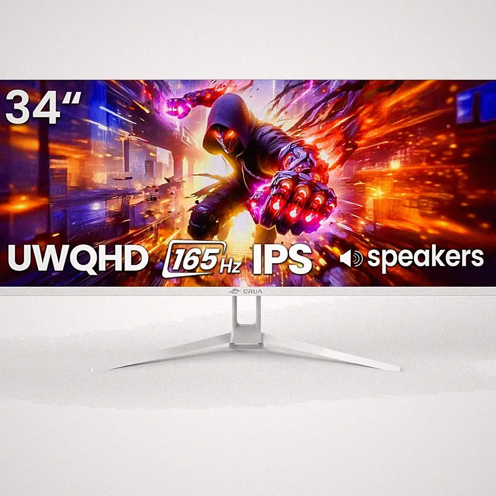 34'' White Gaming Monitor, 165HZ/144HZ, WQHD3440x1