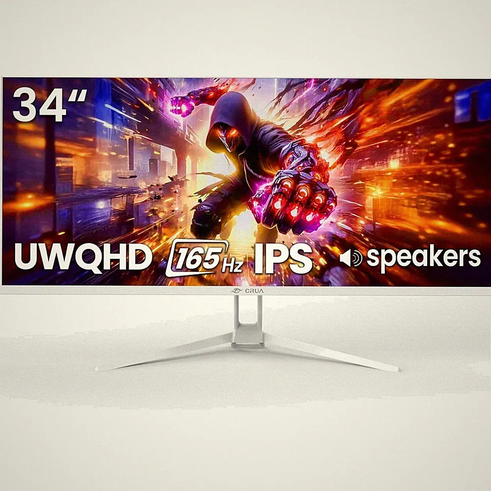 34" White Gaming Monitor, 165Hz, WQHD 3440x1440P IPS