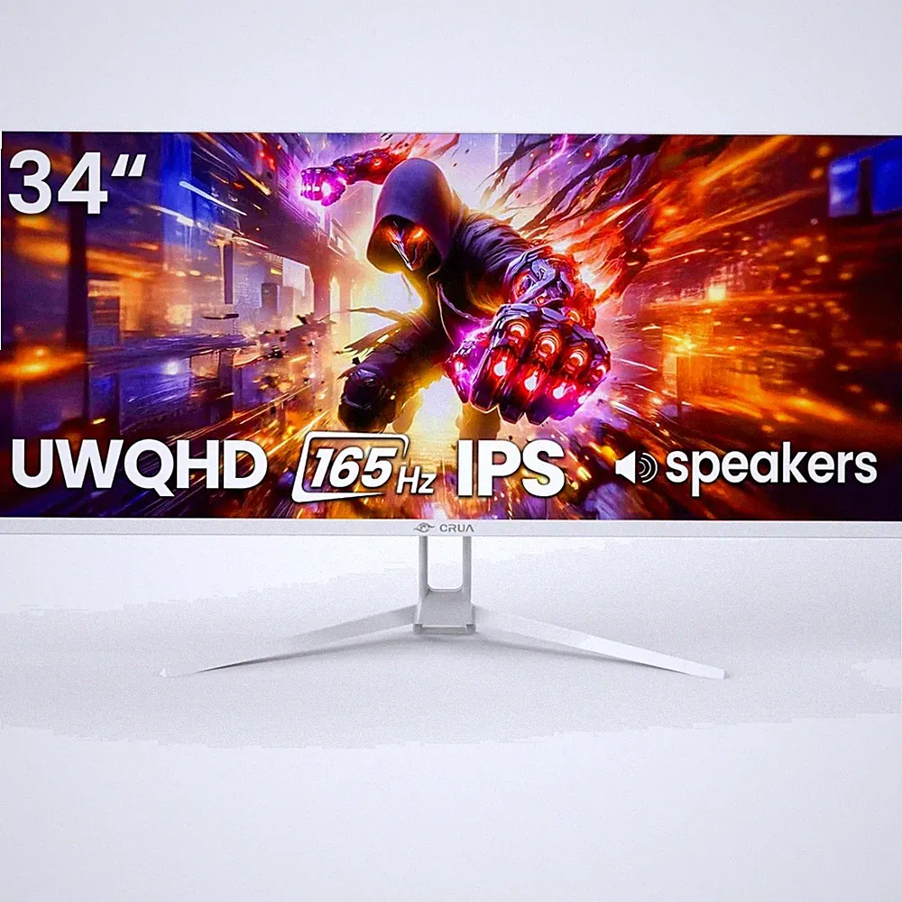 34" White Gaming Monitor, 165Hz, WQHD, FreeSync, Speakers