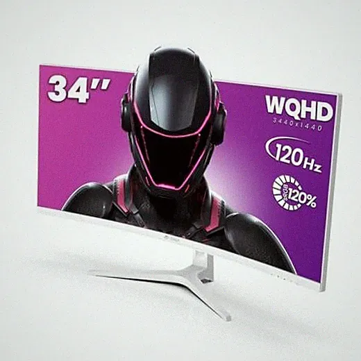 34" WQHD 120Hz Ultrawide Curved Gaming Monitor, 1500R, FreeSync, 34Inch-White