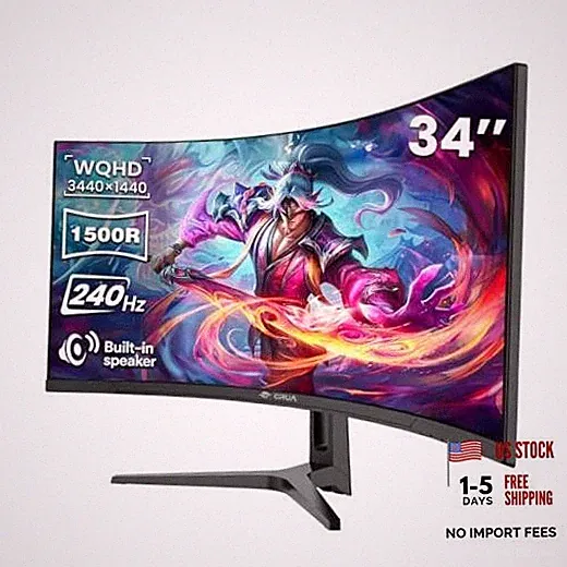 34" WQHD 240Hz Ultrawide Curved Gaming Monitor, 34" WQHD 240HZ 34 Inches