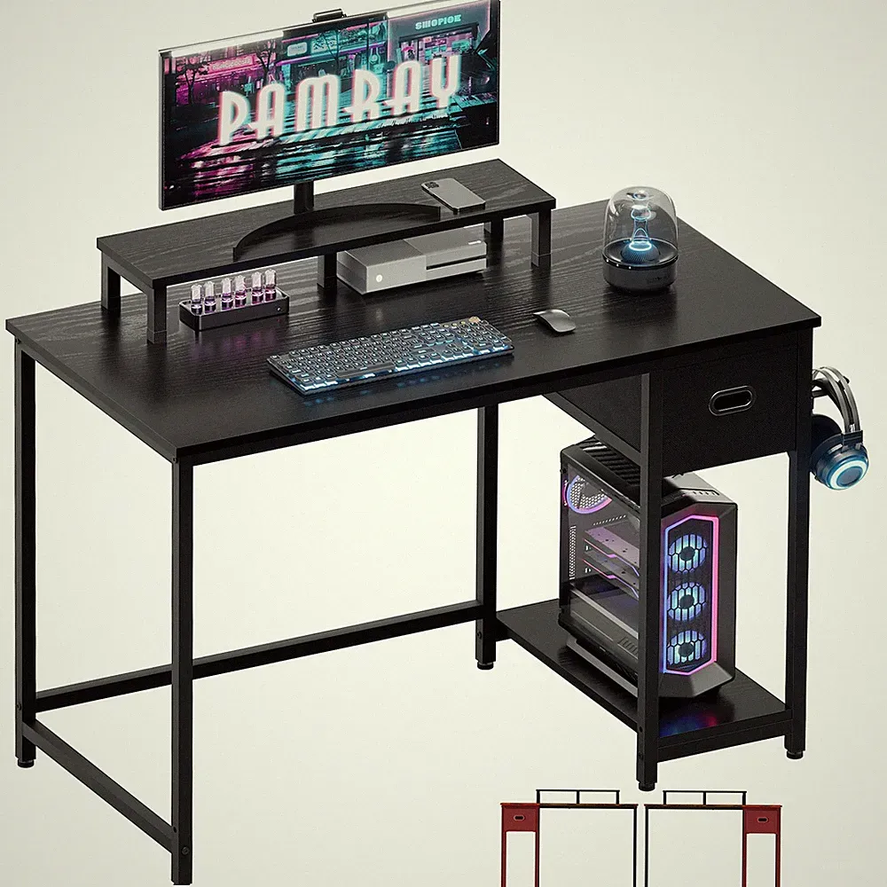 39 Inch Computer Desk with Monitor Stand Small Home Office Desks with Non-Wov...