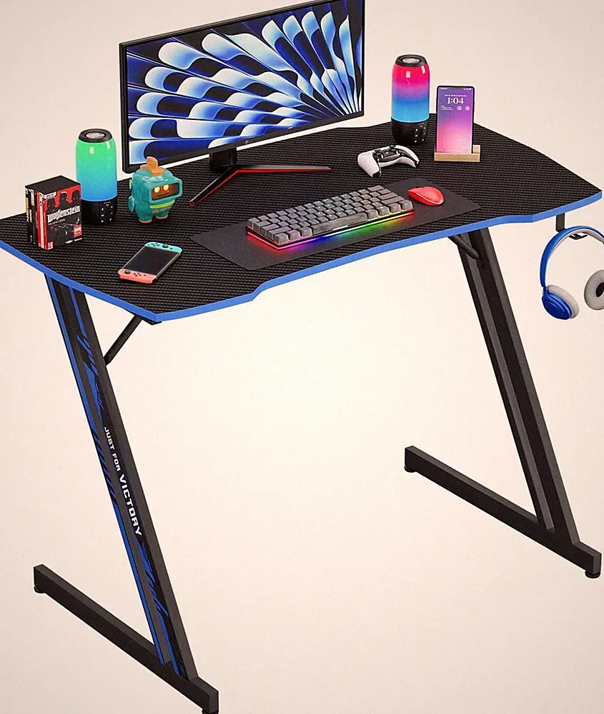 39 Inch Z-Shaped Gaming Desk Computer Desk for Home Office with Headphone Hook