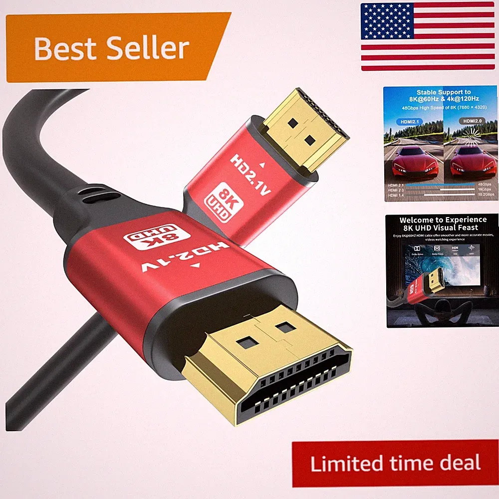 3FT Gold Plated HDMI 2.1 Cable - 48Gbps for 4K 120Hz, PS5 & Gaming Monitors