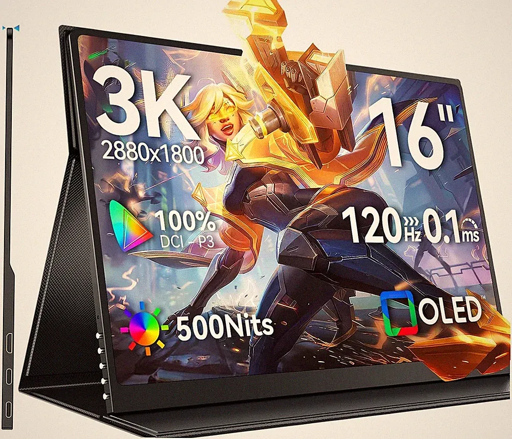 3K OLED Gaming Monitor UPERFECT 16" 120Hz 0.1ms 500nit Portable