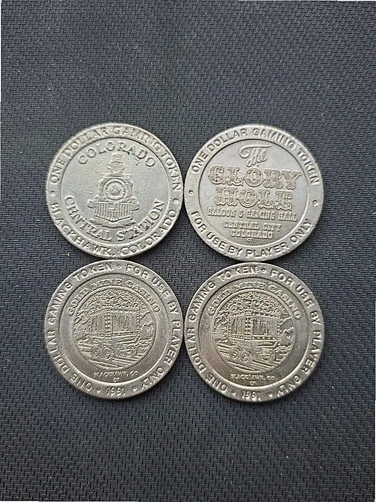 4 - (3)Blackhawk,CO & (1)Central City,CO Casino Gaming Tokens From Early 90's