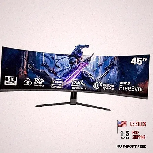 45" DQHD 240Hz Ultrawide Curved Gaming Monitor, 1500R, FreeSync, Black 45Inch