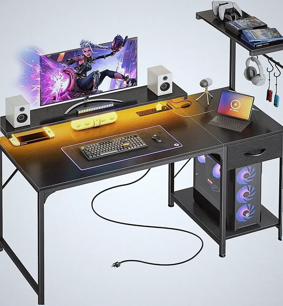 47.2 Inch Gaming Desk with LED Lights & Power Outlets
