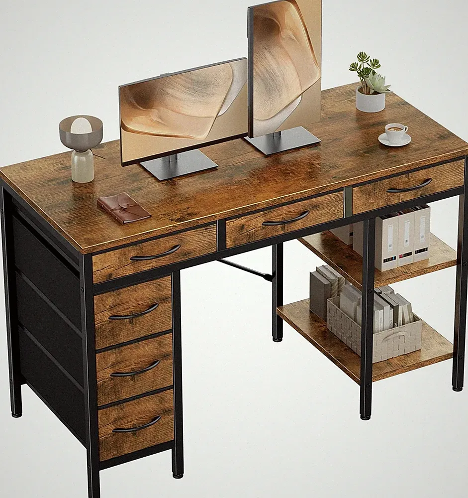 47-55" Computer Desk with 6 Drawers Home Office Gaming Desk with Storage Shelves