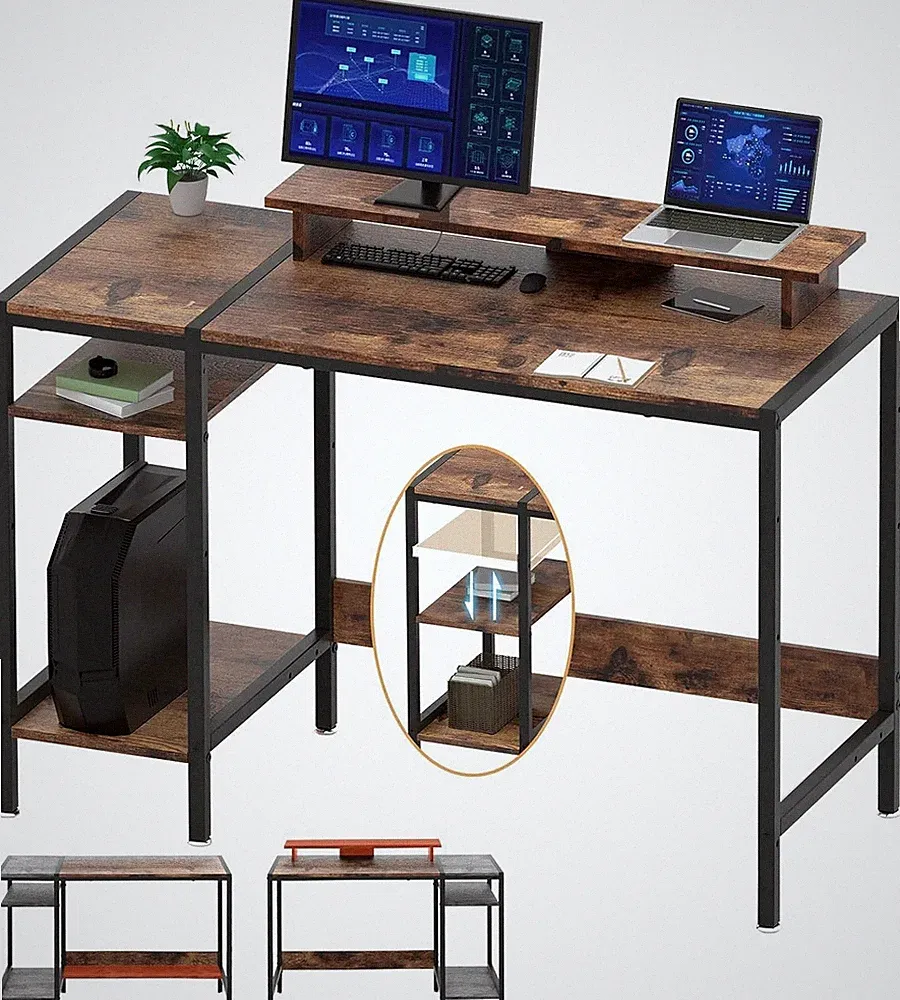 47” Gaming Computer Desk - Monitor Stand, Adjustable Storage, Modern Design