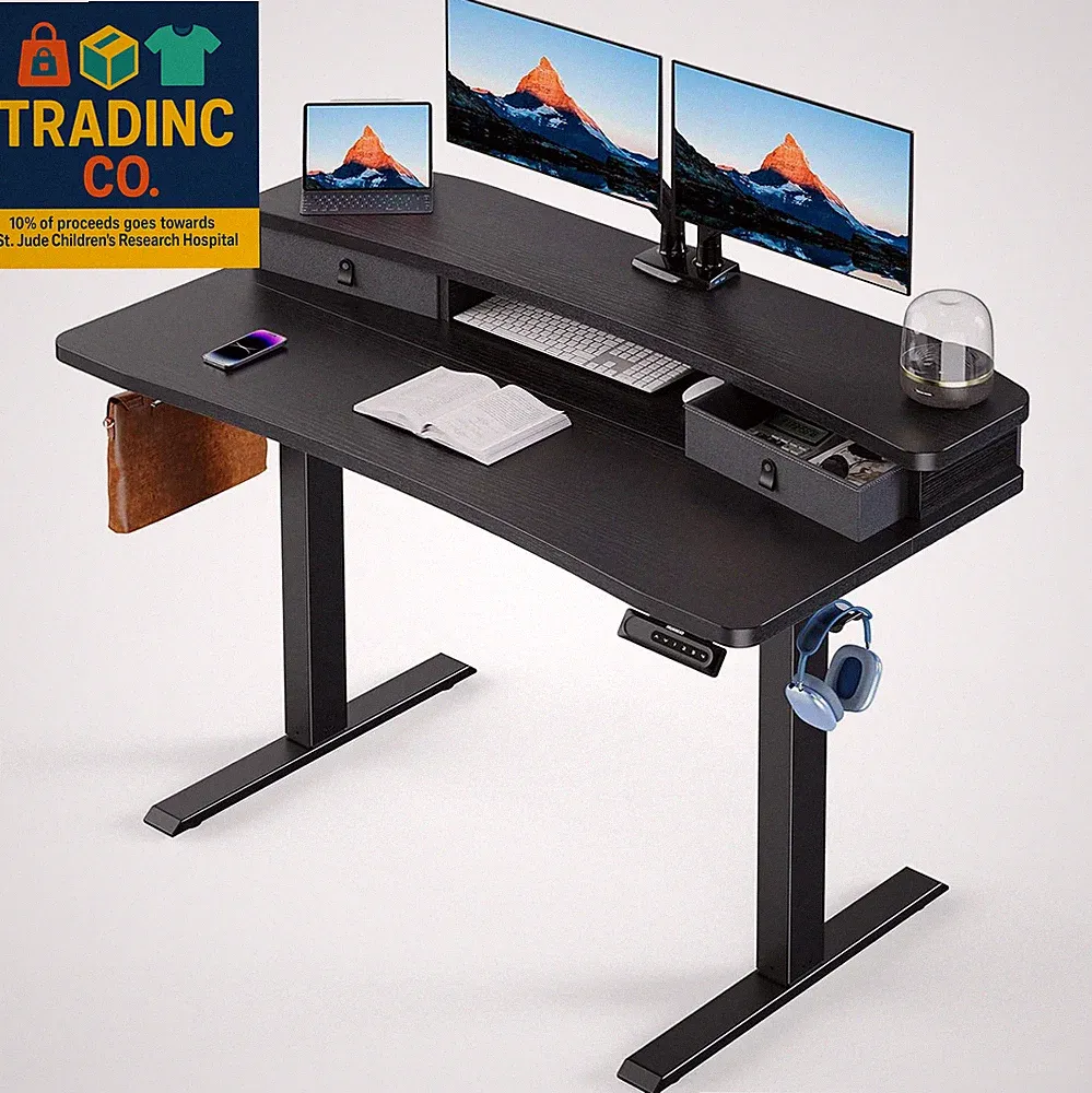 48″ X 24″ Electric Standing Desk with 2 Drawers, C-Clamp Mount Compatible, Heigh