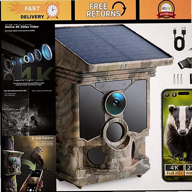 4K 68MP Solar WiFi Trail Camera, Game Camera with 32GB Card, Wildlife Monitoring
