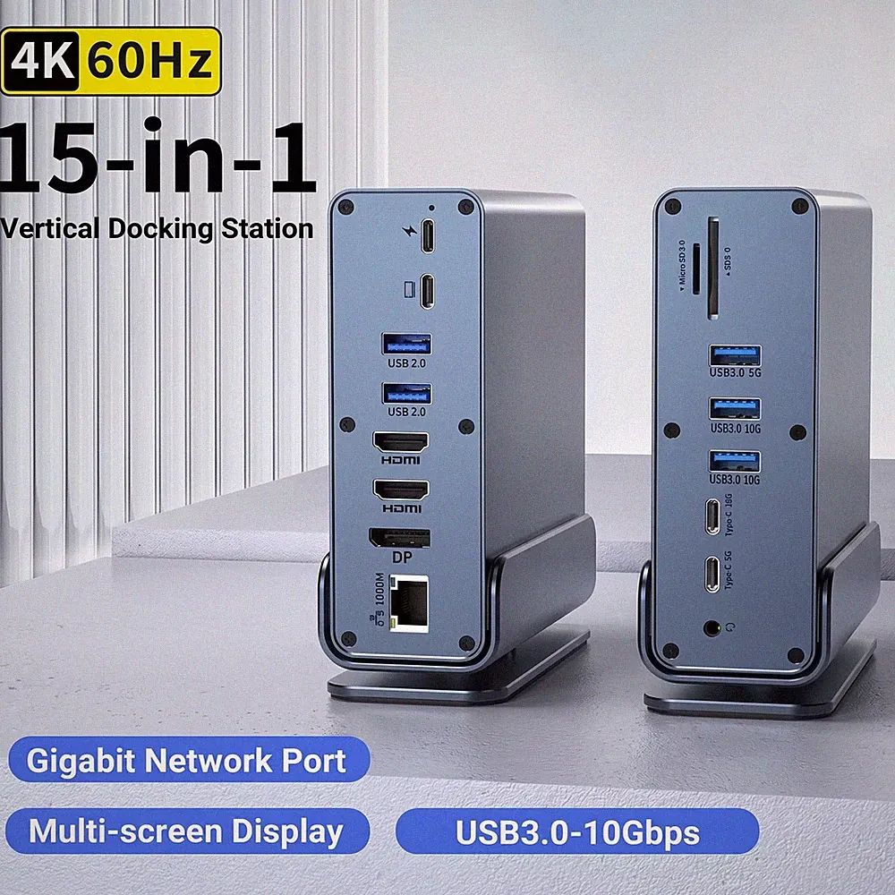 4K Docking Station Dual / Triple monitor | 2 HDMI & DP, Gigabit Ethernet,100W PD