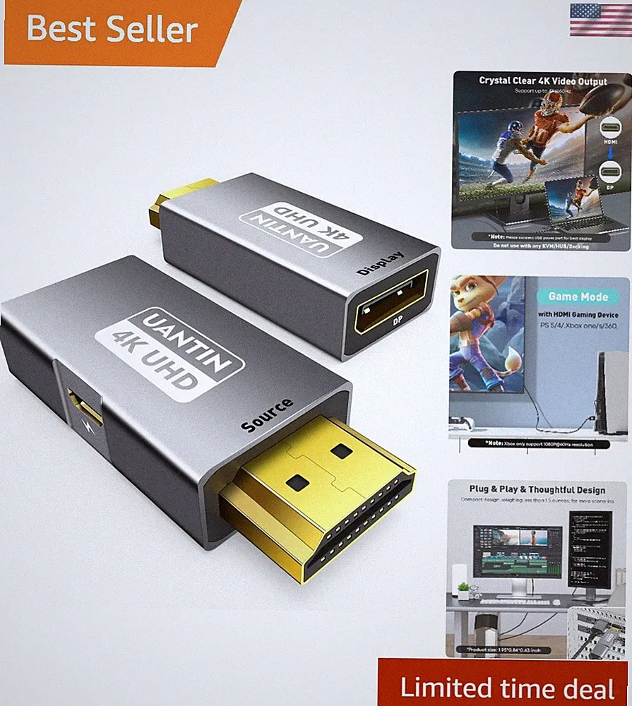 4K HDMI to DisplayPort Adapter - 60Hz for Ultimate Gaming Experience [2 Pack]