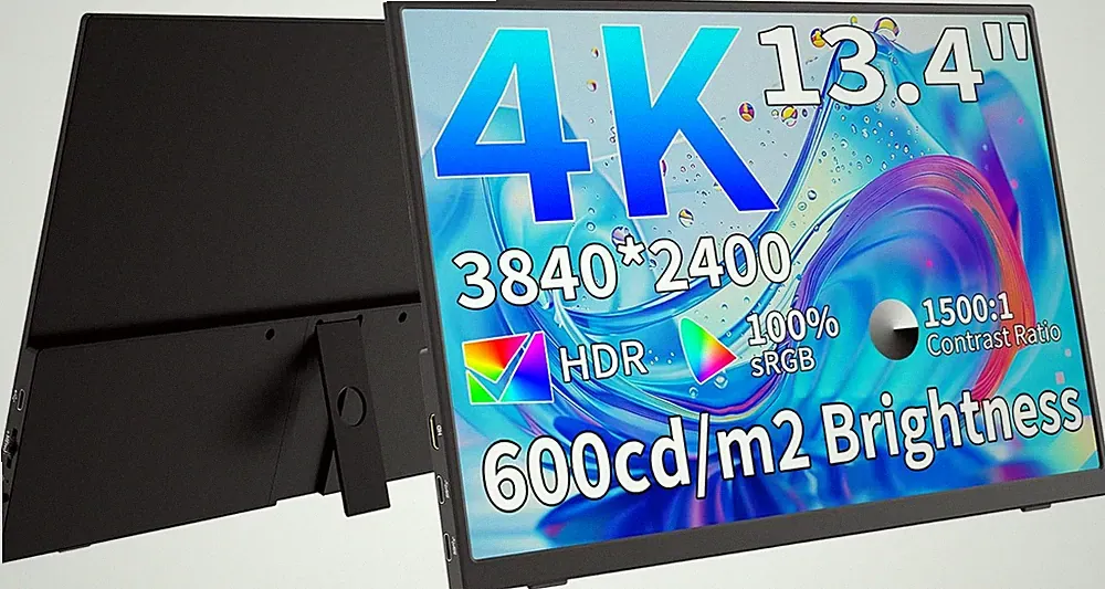 4K Portable 13.3" Monitor, Slim USB-C HDMI Display for Gaming & Travel